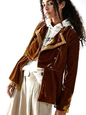Unworn Free People Velvet Military Jacket in Warm Tobacco